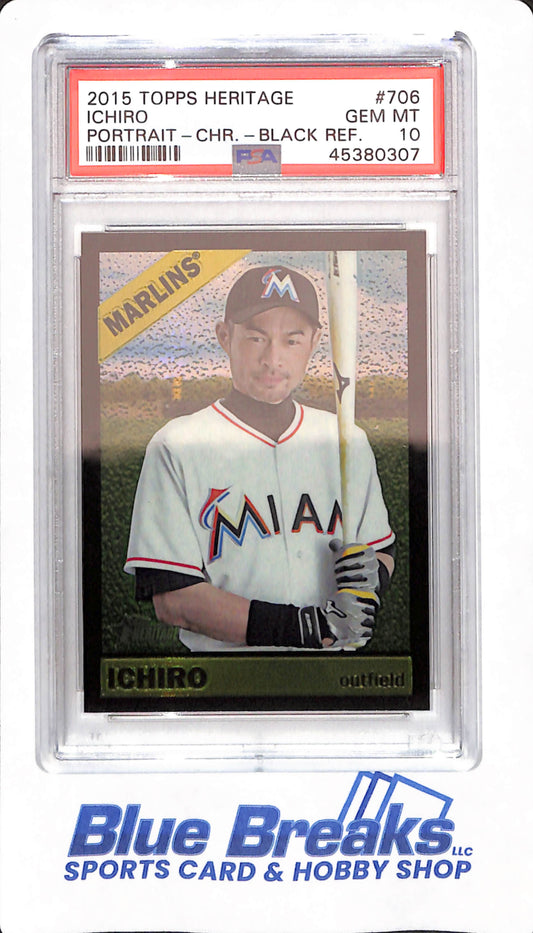 2015 Topps Heritage - Ichiro - # 706 - Miami Marlins - Baseball - Portrait Chrome Black Refractor - 20/66 - PSA 10