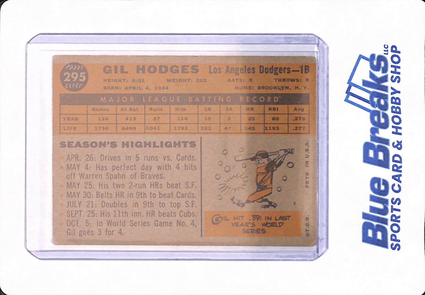 1960 Topps - Gil Hodges - Baseball - 295 - Los Angeles Dodgers