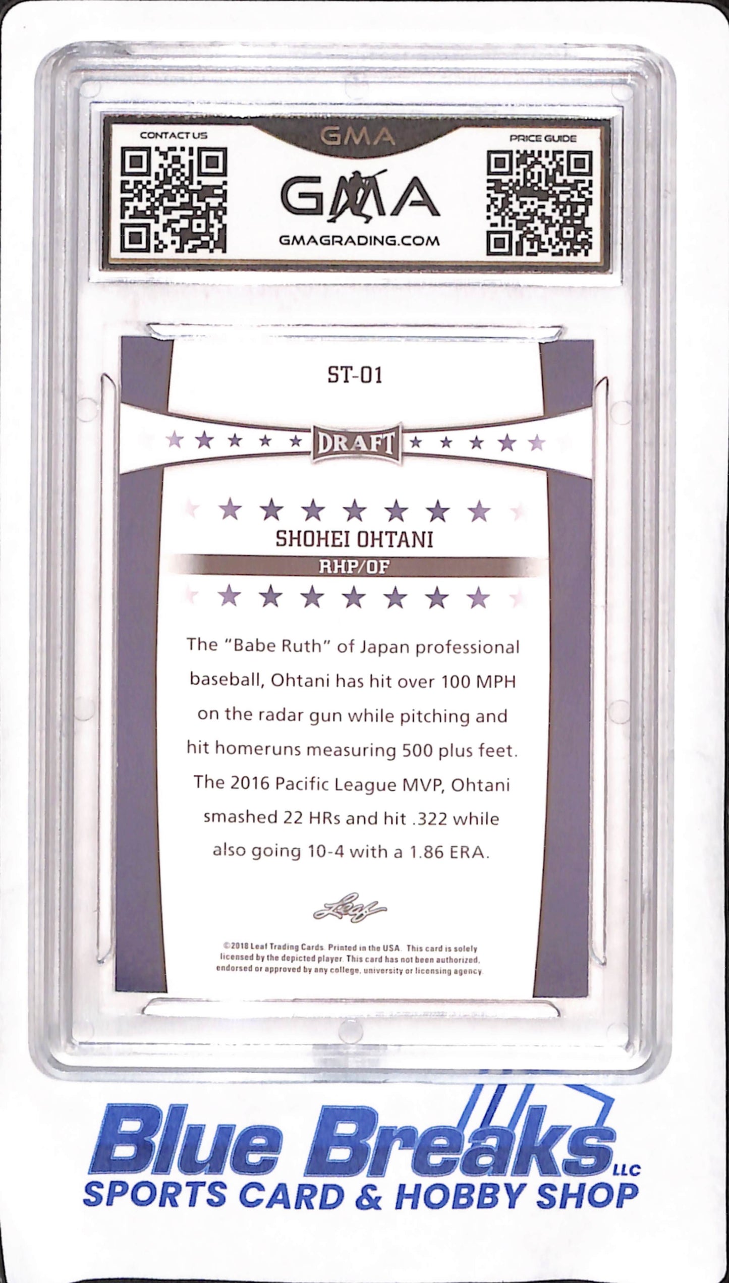 2018 Leaf Draft Stars - Shohei Ohtani - Rookie - GMA Gem Mint 10 - Los Angeles Angels - Baseball -  #ST-01