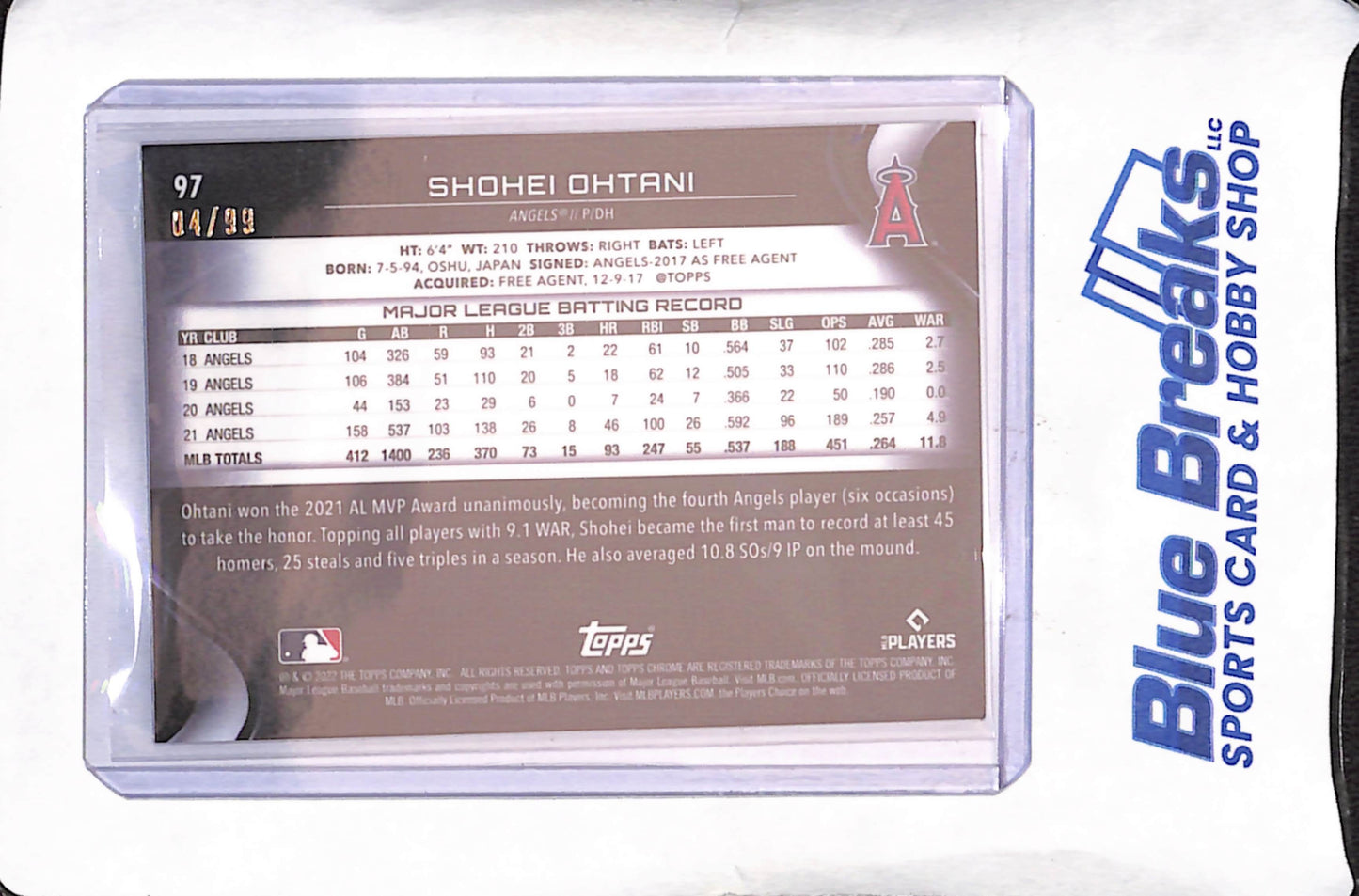 2022 Topps Chrome Black - Shohei Ohtani - Green Atomic Refractor - 4/99 - Los Angeles Angeles - Baseball - #97