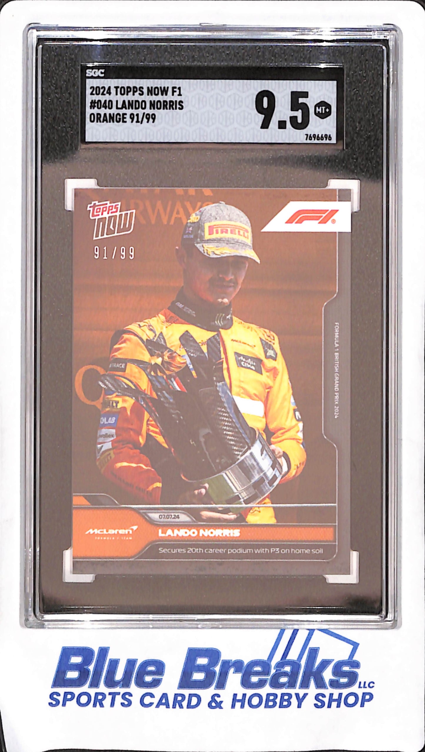 2024 Topps Now Formula 1 - Lando Norris - Orange - 91/99 - McLaren  - SGC 9.5 - #40