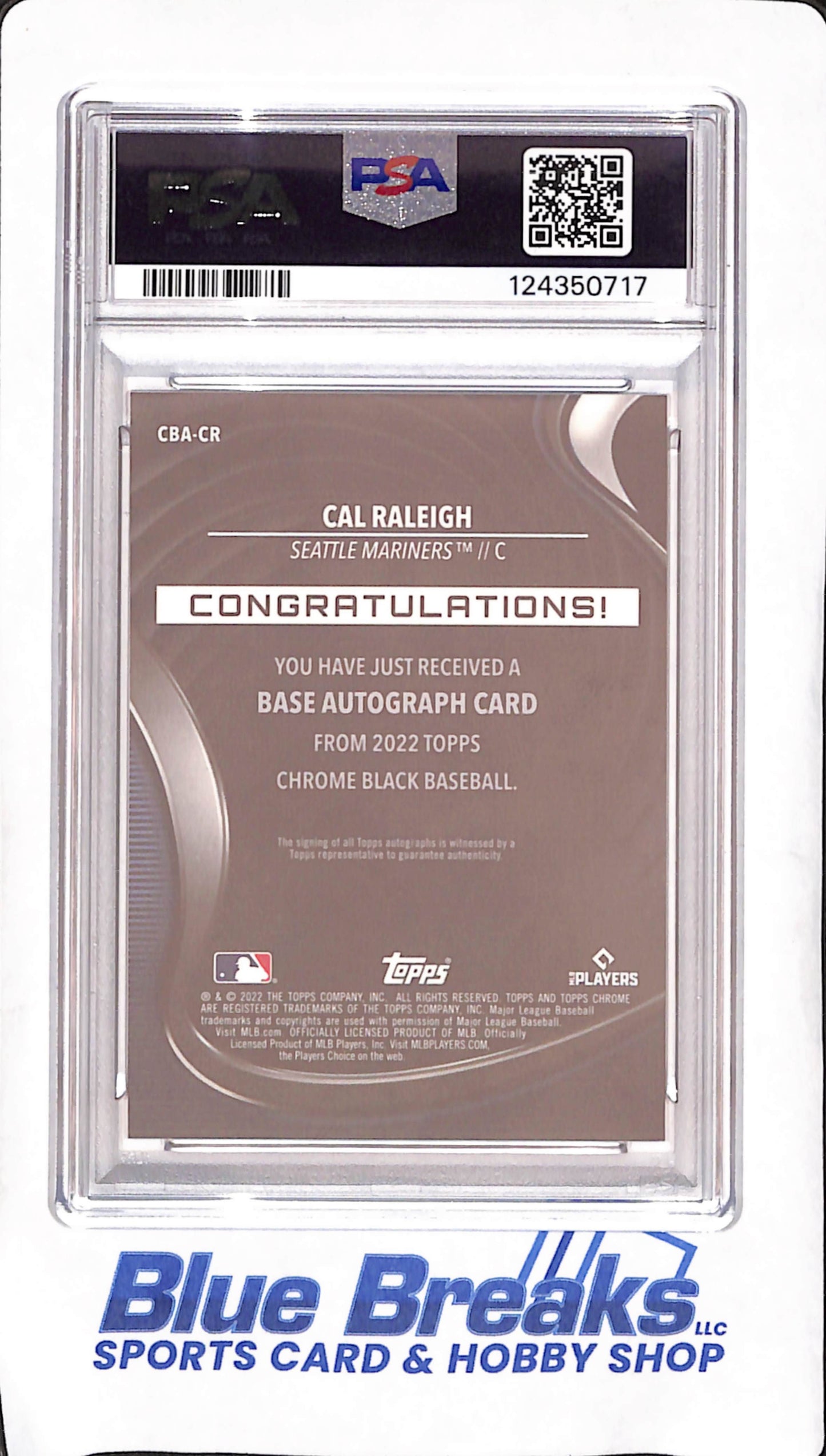 2022 Topps Chrome Black - Cal Raleigh - Autograph - RC - PSA 9/Auto 10 - Seattle Mariners - Baseball - #CBA-CR