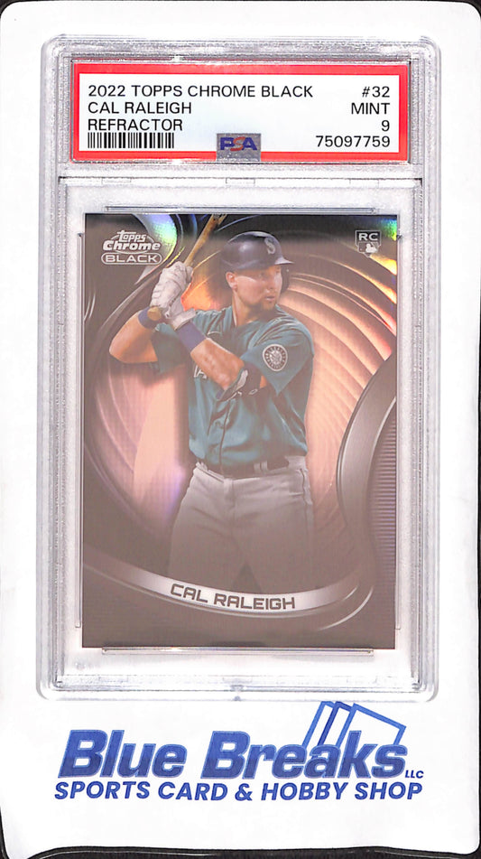 2022 Topps Chrome Black - Cal Raleigh - Refractor - RC- 68/199 - PSA Mint 9 - Seattle Mariners - Baseball - #32