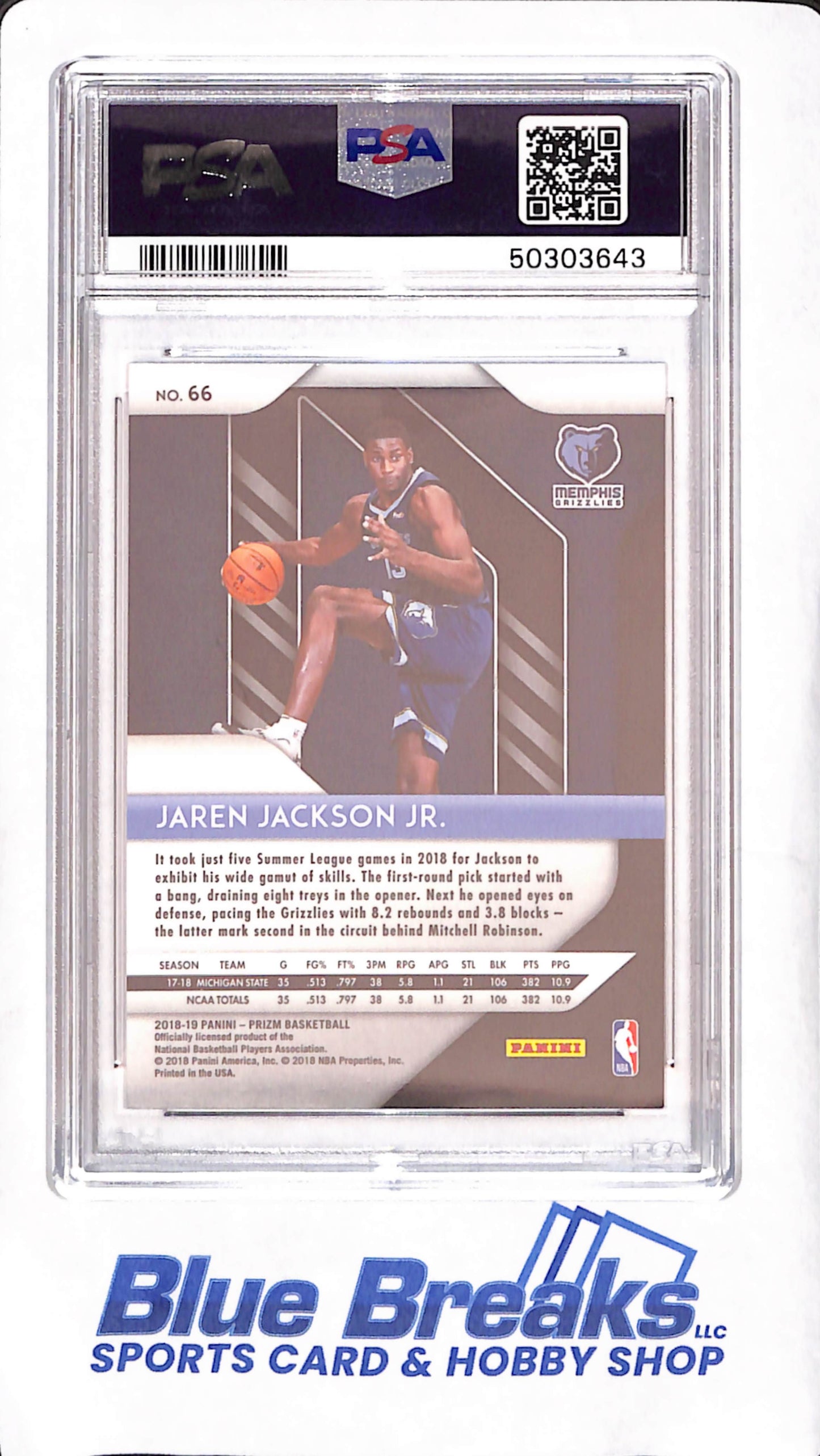 2018 Panini Prizm - Jaren Jackson Jr - RC - PSA 9 - Memphis Grizzlies - Basketball - #66