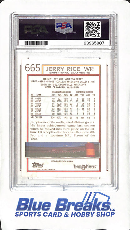 1992 Topps - Jerry Rice - PSA 9 - San Francisco 49ers - Football - #665