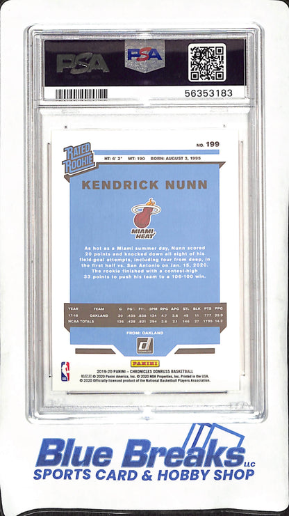 2019/20 Panini Chronicles - Kendrick Nunn - Rated Rookie - PSA Mint 9 - Miami Heat - Basketball - #199