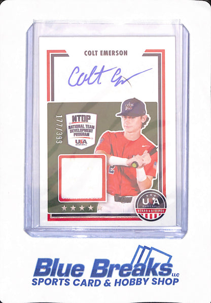 2022 Panini - USA Baseball - Stars & Stripes - Colt Emerson - 177/399 - Patch - Relic - Autographed