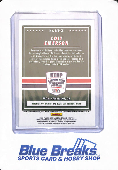 2022 Panini - USA Baseball - Stars & Stripes - Colt Emerson - 177/399 - Patch - Relic - Autographed