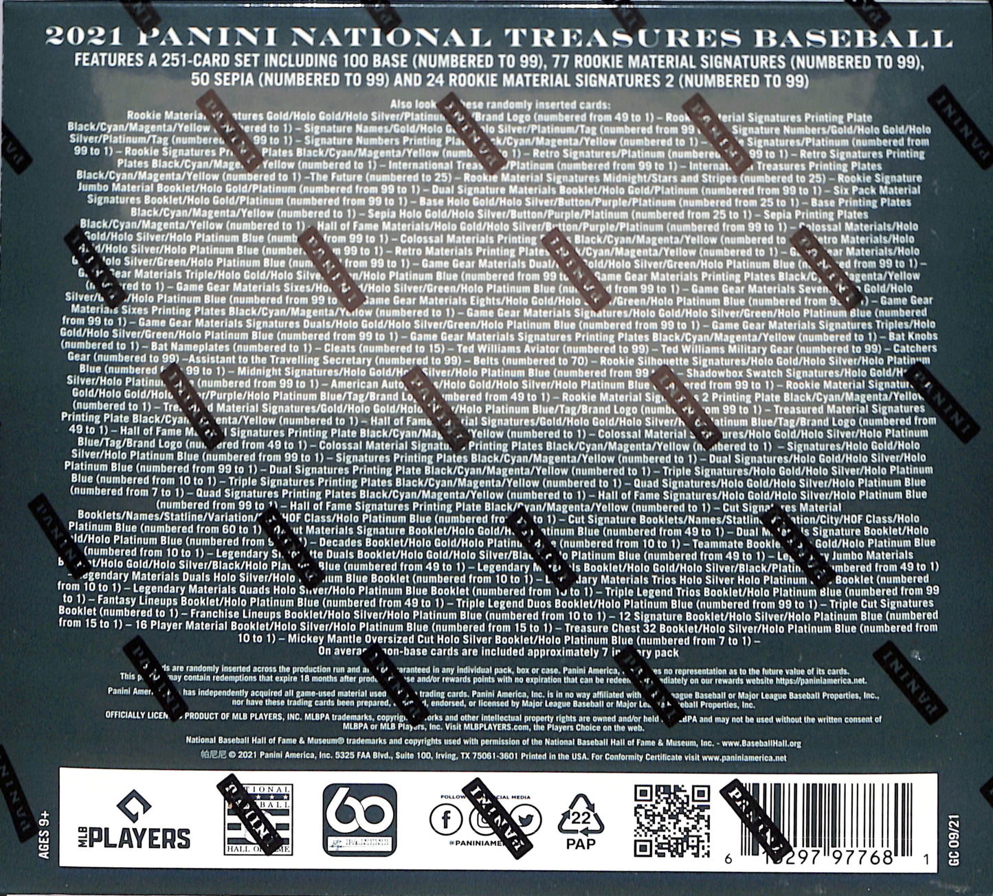 2021 Panini National Treasures - Baseball - Hobby Box - Sealed Wax