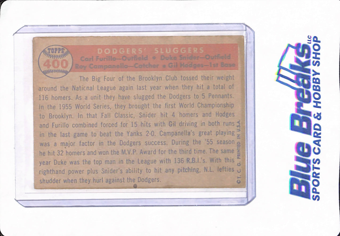 1957 Topps - Brooklyn Dodgers Sluggers - Furillo - Hodges - Campanella - Snider - Baseball - # 400