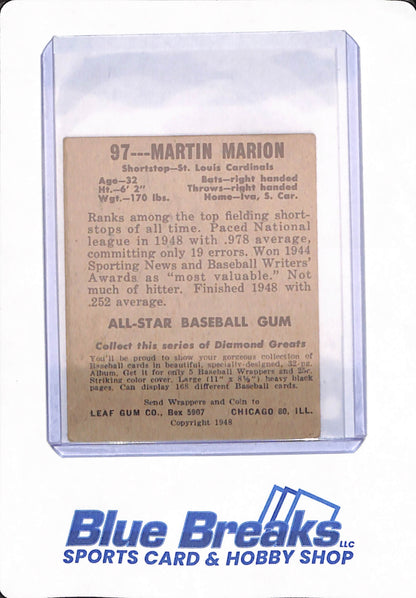 1948 Leaf - Martin Marion - # 97 - Baseball - St Louis Cardinals