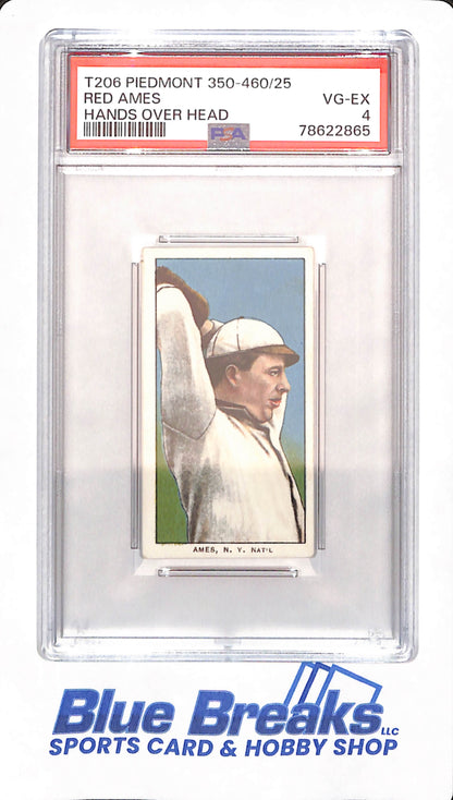 T206 Piedmont 350-460/25 - Red Ames - Baseball - New York Yankees - Hands Over Head - PSA 4