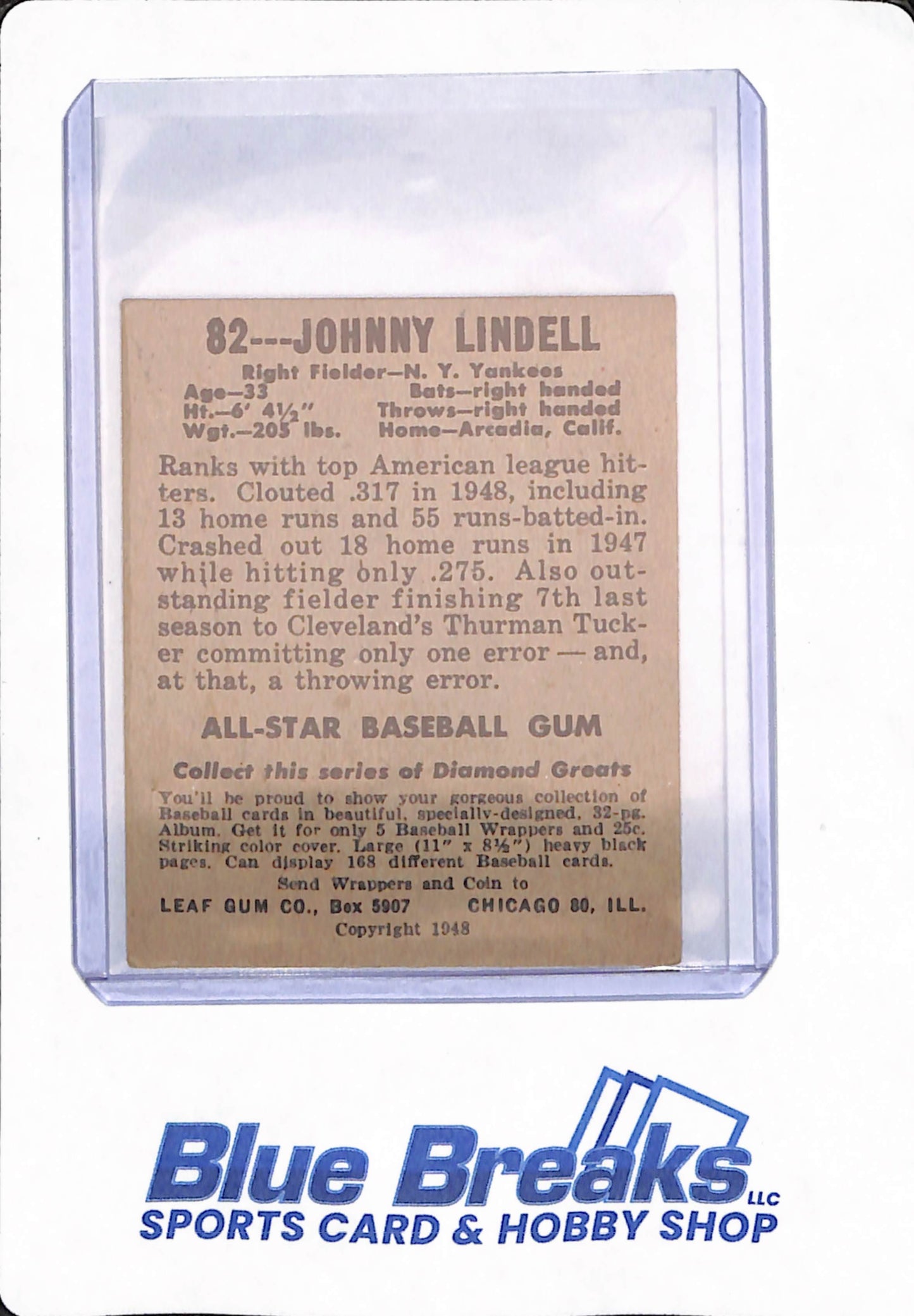 1948 Leaf - Johnny Lindell - Baseball - # 82 - New York Yankees