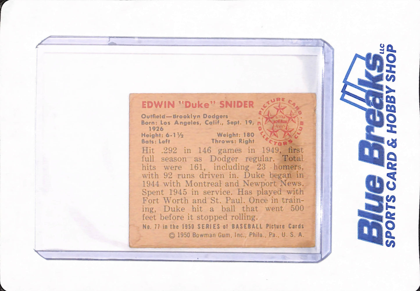 1950 Bowman - Edwin " Duke " Snider - Baseball - Brooklyn Dodgers