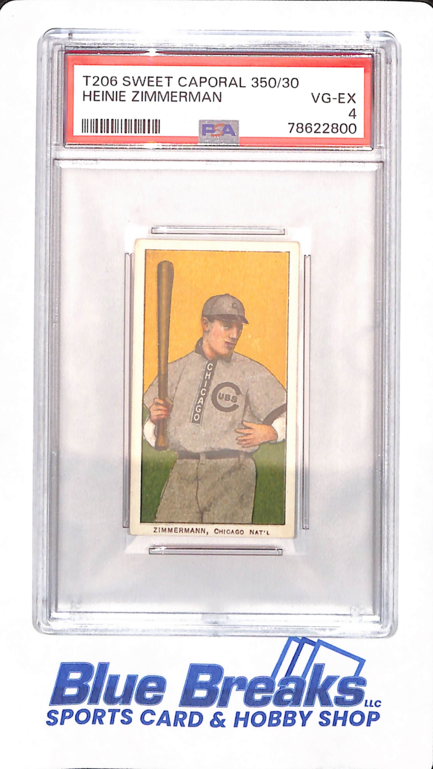 T206 - Sweet Caporal 350/30 - Heinie Zimmerman - Baseball - Chicago Cubs - PSA 4