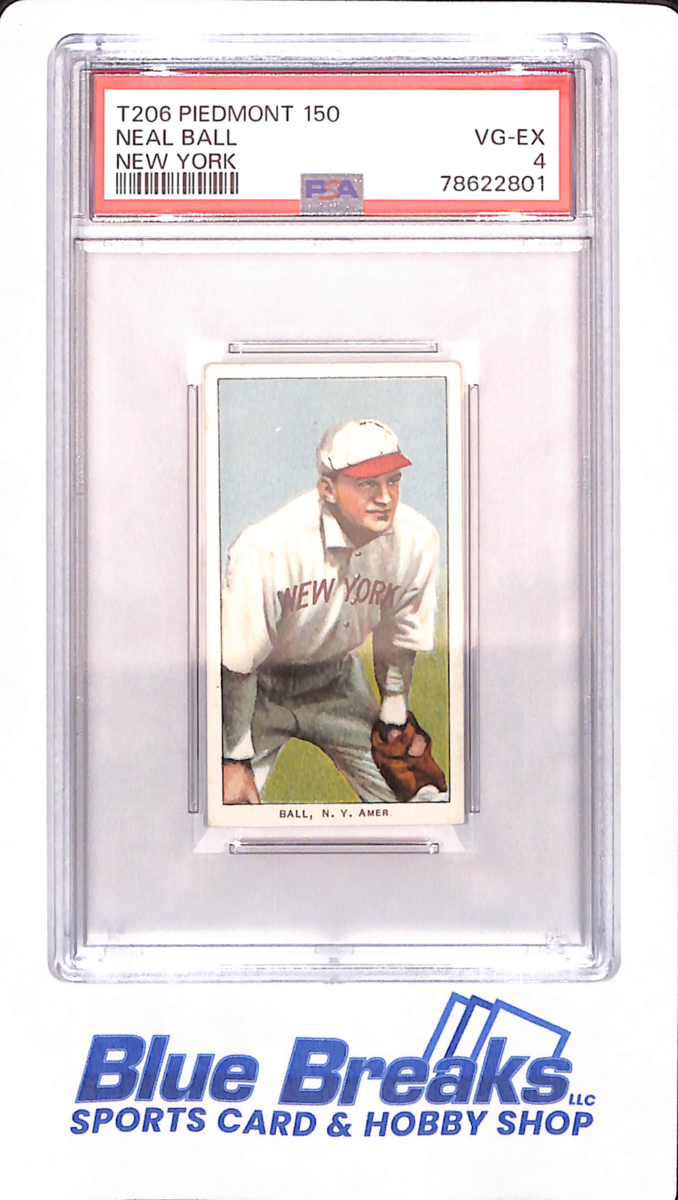T206 - Piedmont 150 - Neal Ball - Baseball - New York Yankees - PSA 4 ...