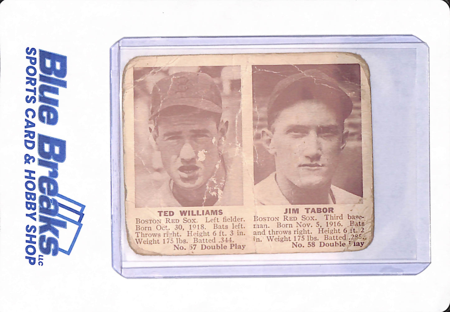 1941 Ted Williams - Jim Tabor - Double Play - Baseball - Boston Red Sox