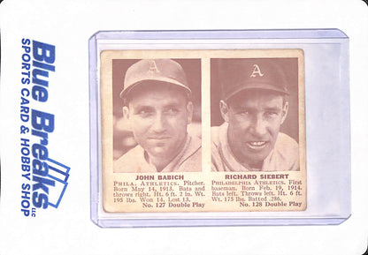 1941 John Babich - Richard Siebert - Double Play - Baseball - Philadelphia Athletics