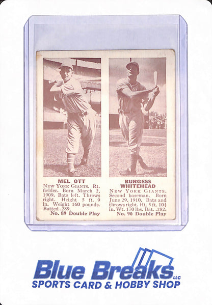 1941 - Mel Ott - Burgess Whitehead - Double Play - Baseball - New York Giants