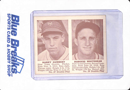 1941 - Harry Gumbert - Burgess Whitehead - Double Play - Baseball - New York Giants