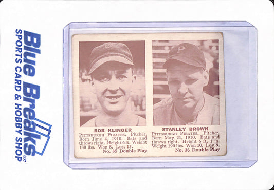 1941 - Bob Klinger - Stanley Brown - Double Play - Baseball - Pittsburgh Pirates