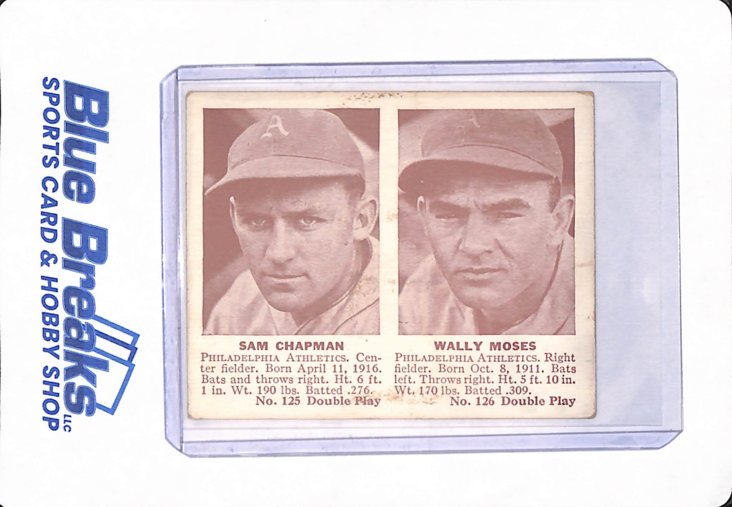 1941 - Sam Chapman - Wally Moses - Double Play - Baseball - Philadelphia Athletics