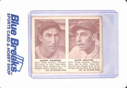 1941 - Harry Danning - Cliff Melton - Double Play - Baseball - New York Giants