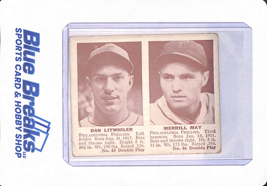 1941 - Dan Litwhiler - Merrill May - Double Play - Baseball - Philadelphia Phillies