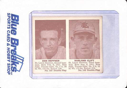 1941 - Don Heffner - Harland Clift - Double Play - Baseball - St Louis Browns