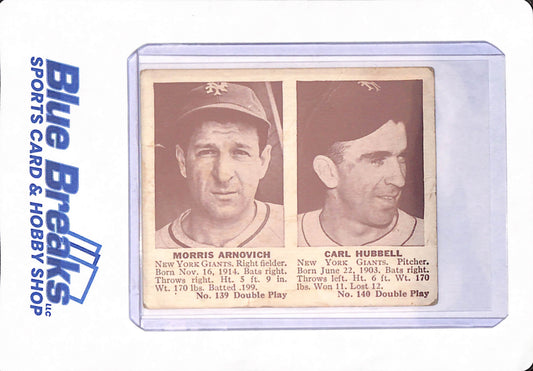 1941 Morris Arnovich - Carl Hubbell - Double Play - Baseball - New York Giants