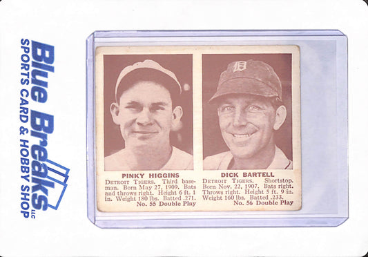 1941 Pinky Higgins - Dick Bartell - Double Play - Baseball - Detroit Tigers