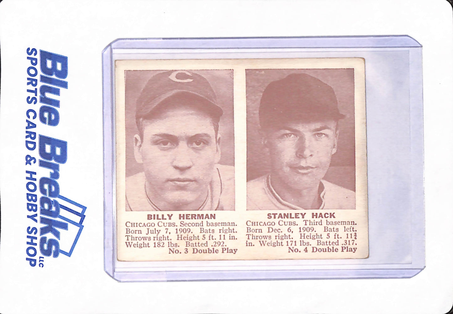 1941 Billy Herman - Stanley Hack - Double Play - Baseball - Chicago Cubs