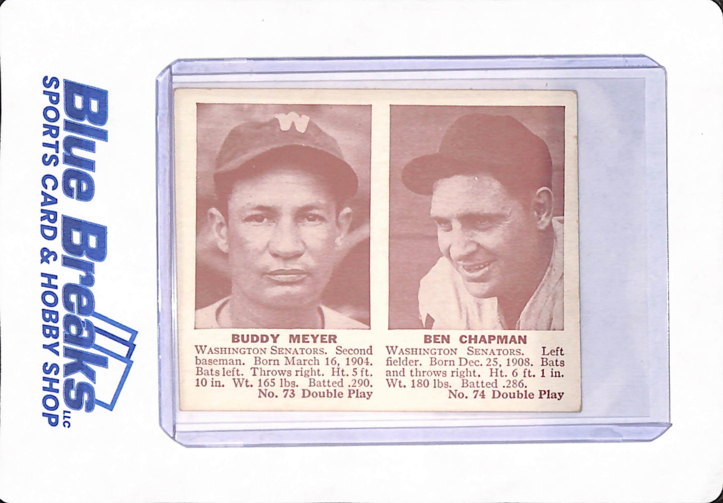 1941 Buddy Meyer - Ben Chapman - Double Play - Baseball - Washington Senators