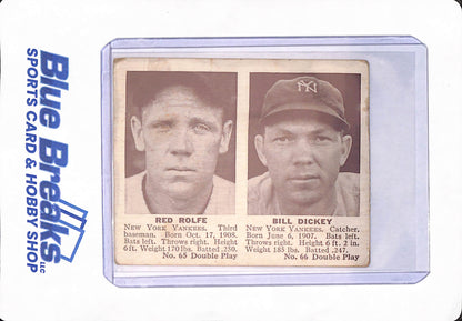 1941 Red Rolfe - Bill Dickey - Double Play - Baseball - New York Yankees