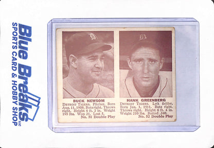 1941 Buck Newsom - Hank Greenberg - Double Play - Baseball - Detroit Tigers