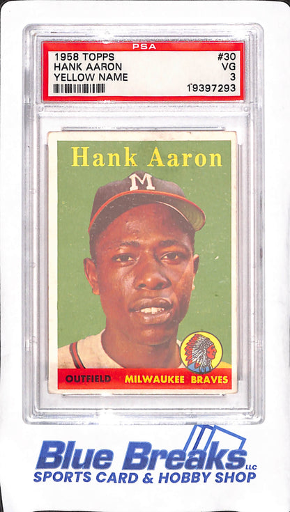 1958 Topps - Hank Aaron - Milwaukee Braves - Yellow Name - PSA 3 - Baseball - #30