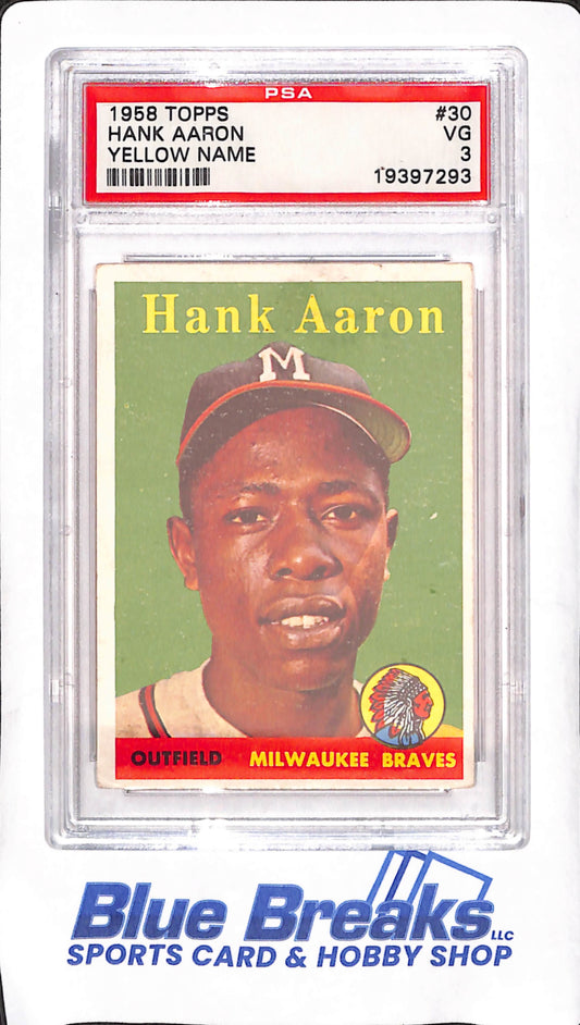 1958 Topps - Hank Aaron - Milwaukee Braves - Yellow Name - PSA 3 - Baseball - #30