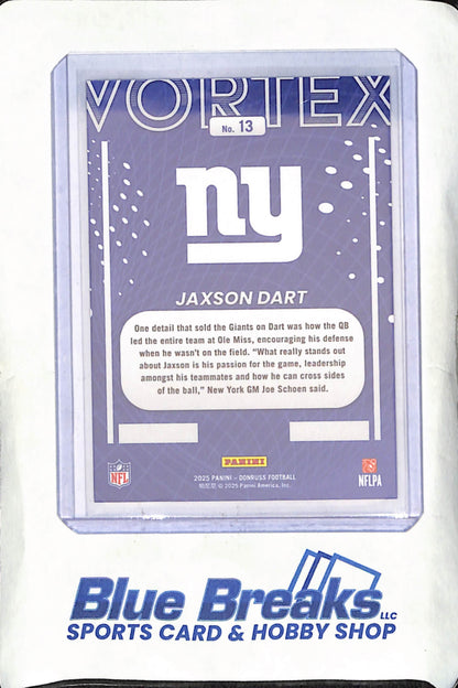 2025 Panini Donruss - Jaxson Dart - Vortex - RC - New York Giants - Football - #13