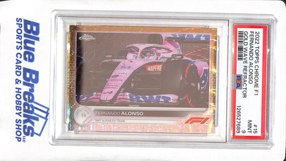 2022 Topps Chrome F1 - Fernando Alonso - Gold Wave Refractor - PSA Mint 9 BWT Alpine F1 Team - #15