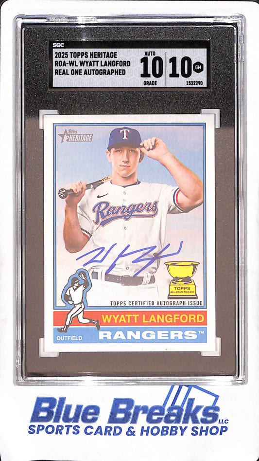 2025 Topps Heritage - Wyatt Langford - Real One Autograph - SGC 10/Auto 10 - Texas Rangers - Baseball - #ROA-WL