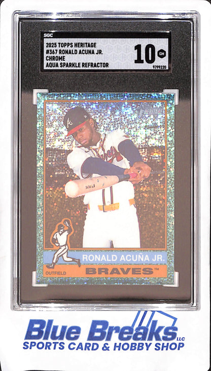 2025 Topps Heritage - Ronald Acuna Jr - Chrome Aqua Sparkle Refractor - SGC 10 - Atlanta Braves - Baseball - #367
