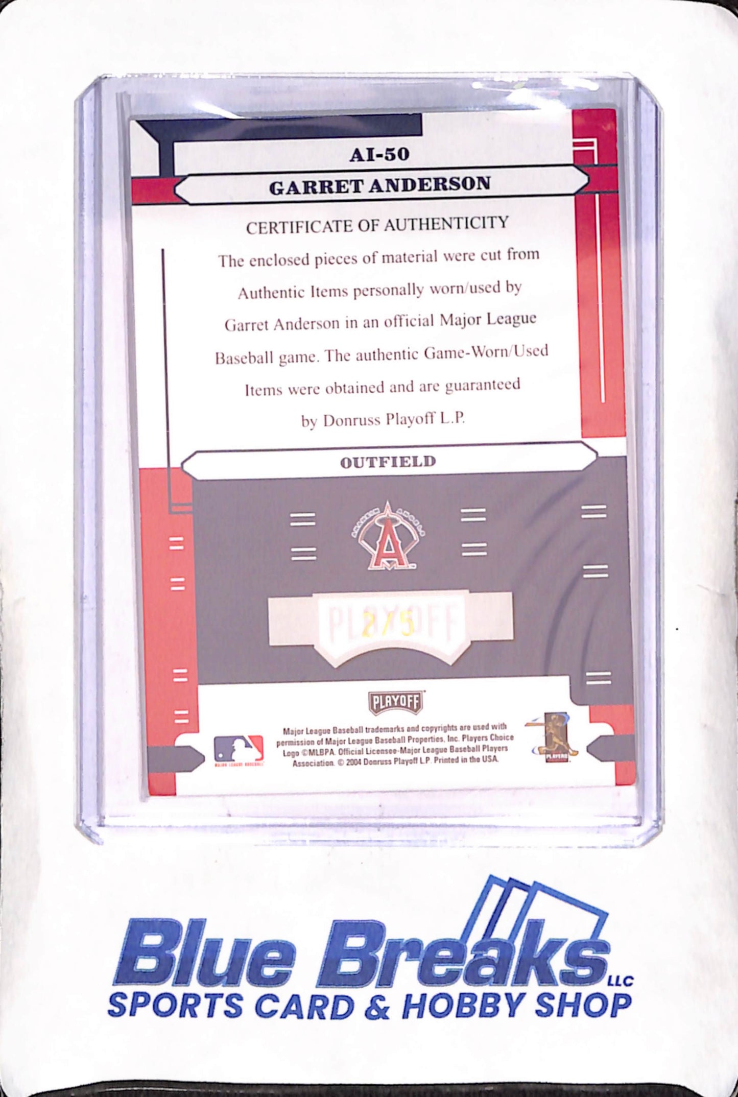 2004 Donruss Playoff - Garrett Anderson - Dual Relic Autograph - Absolutely Ink - 2/5 - Los Angeles Angels - Baseball - #AI-50