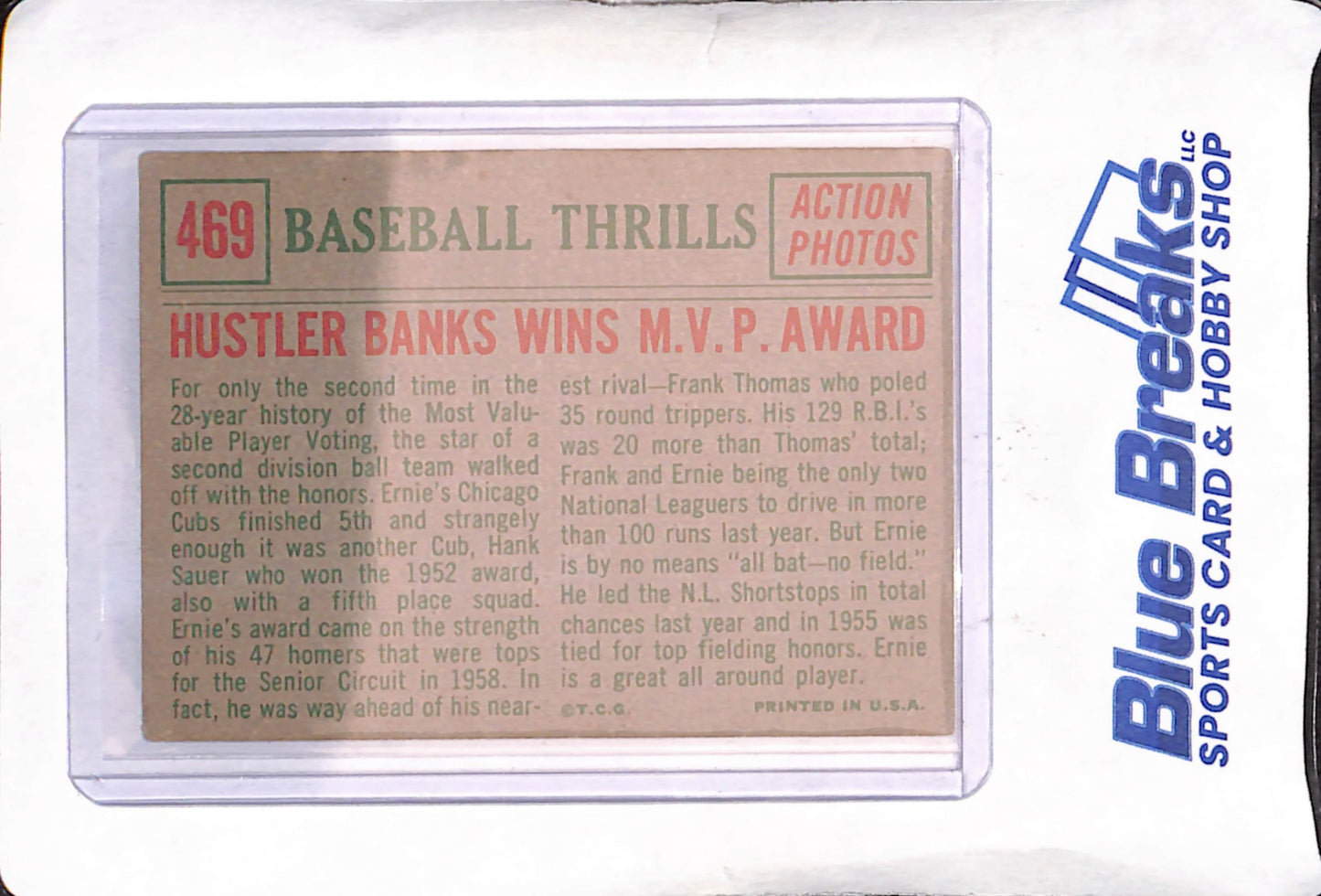 1959 Topps - Baseball Thrills - Hustler Banks Wins M.V.P. Award - Chicago Cubs - Baseball - #469