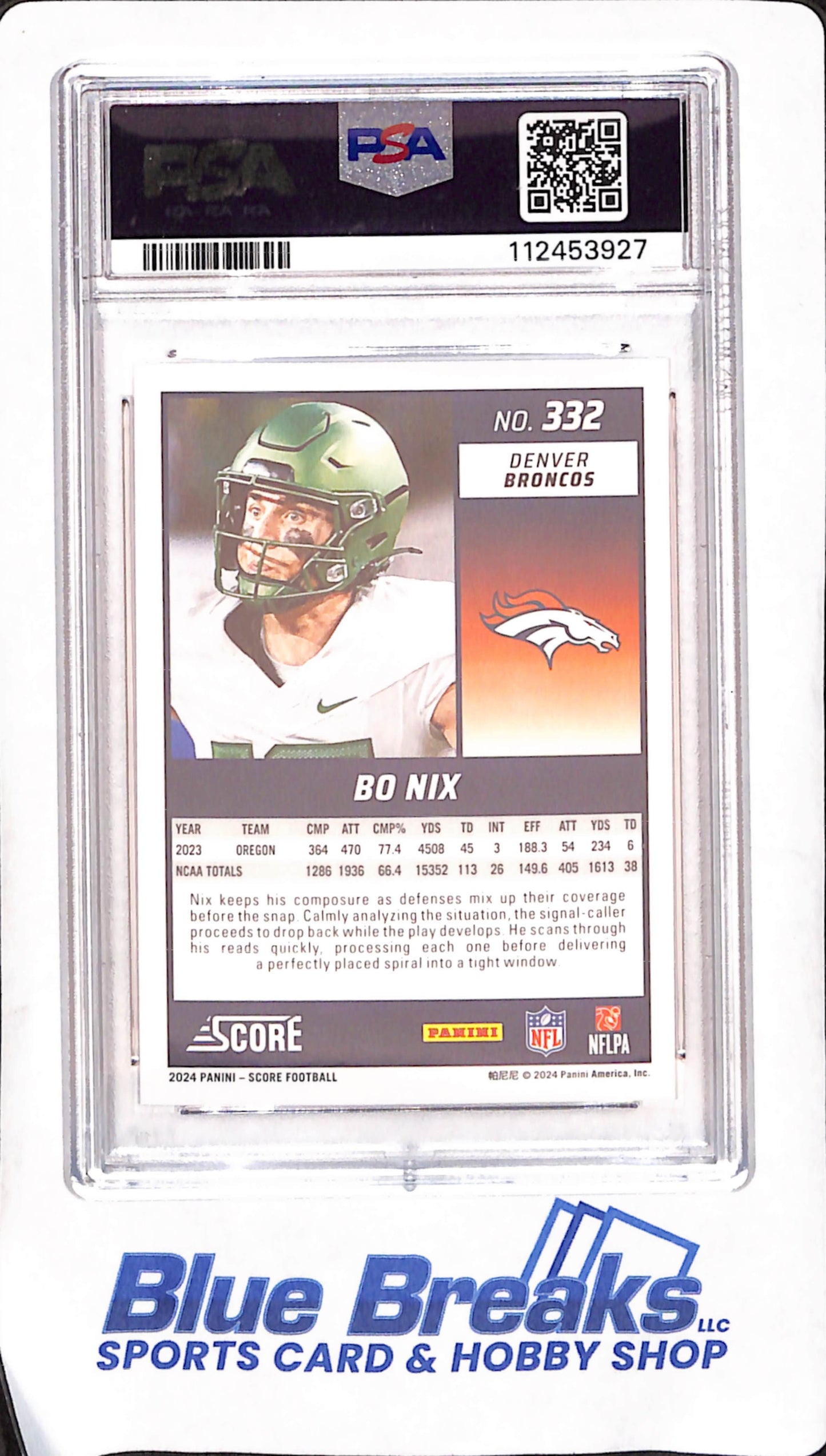 2024 Score - Bo Nix - RC - PSA 10 - Denver Broncos - Football - #332