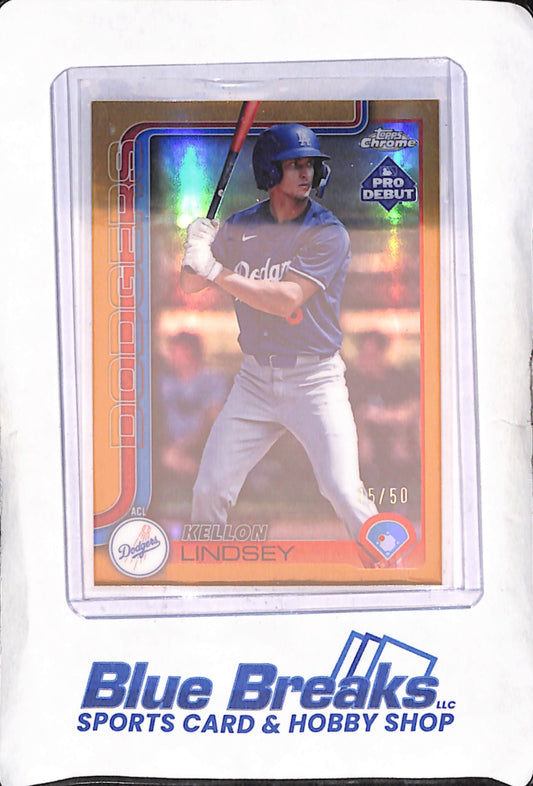2025 Topps Pro Debut - Kellon Lindsey - Gold Chrome - 15/50 - Los Angeles Dodgers - Baseball - #PDC-99