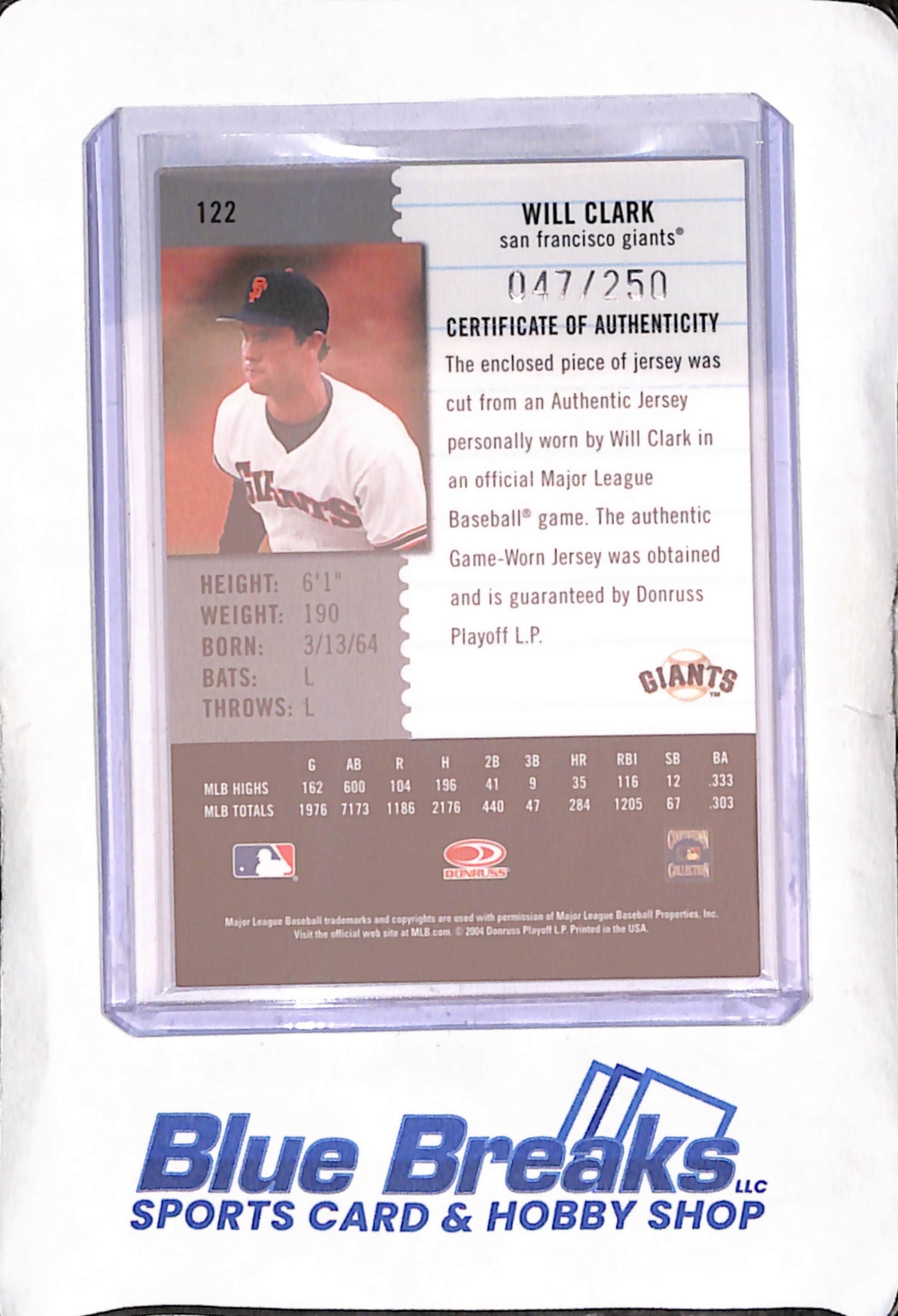 2005 Leaf Century Collection - Will Clark - Relic - 47/250 - San Francisco Giants - Baseball - #122