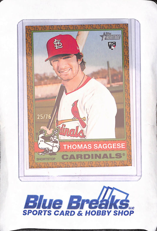 2025 Topps Heritage - Thomas Saggese - RC - '76 Border - St Louis Cardinals - Baseball - #177