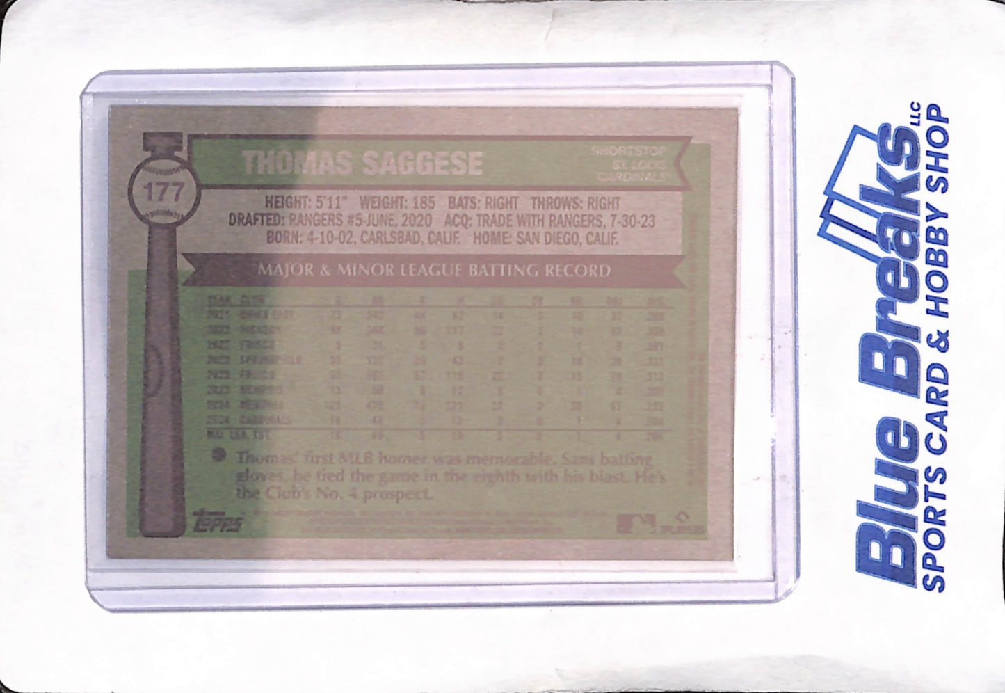 2025 Topps Heritage - Thomas Saggese - RC - '76 Border - St Louis Cardinals - Baseball - #177