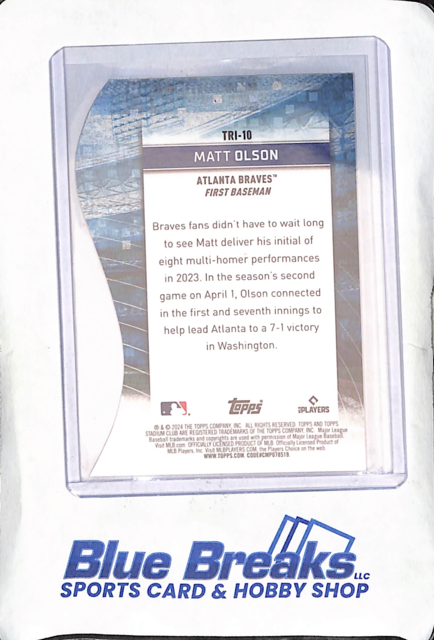 2024 Topps Stadium Club - Matt Olson - Chrome Die-Cut - 16/99 - Atlanta Braves - Baseball - #TRI-10