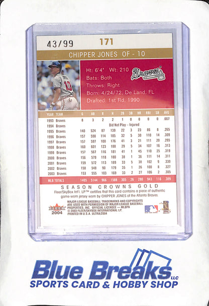 2003 Fleer Ultra - Season Crowns - Chipper Jones - Game-Worn Jersey Relic - 43/99 - Atlanta Braves - Baseball - #171